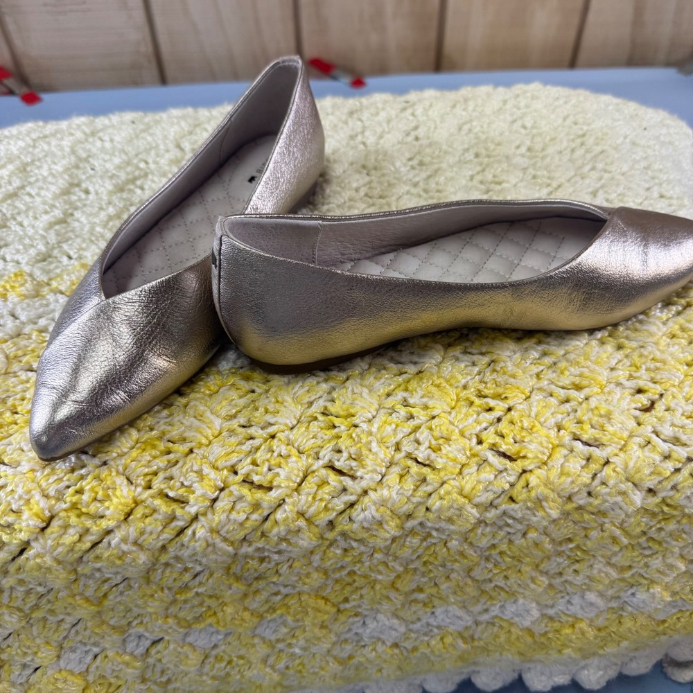 Birdies The Swan Champagne Gold Metallic Leather Pointed Toe Flats Shoes 5.5